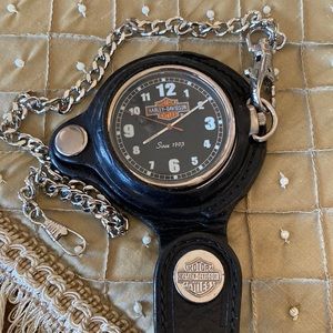 Vintage Swiss made Harley Davidson Motorcycle Pocket Watch, with belt holder.